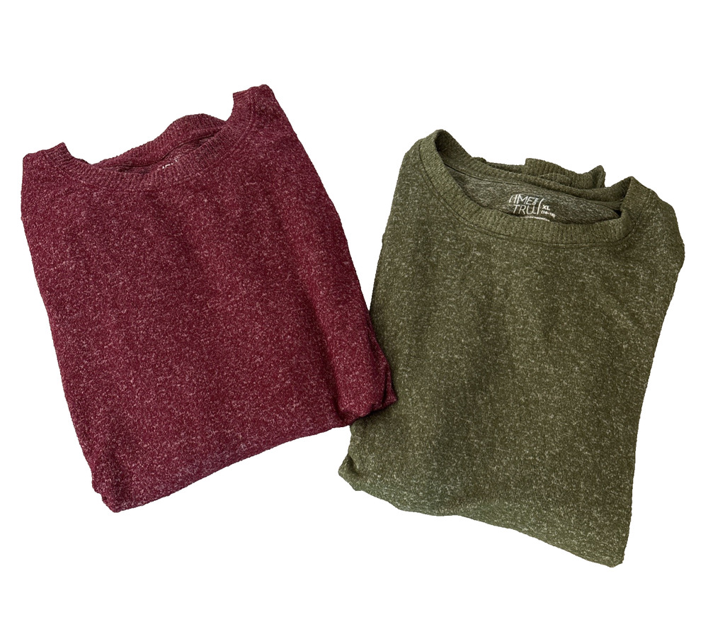 Time and Tru Womens Long Sleeve Heather Green Maroon Red Comfy, Lot of 2, Sz XL